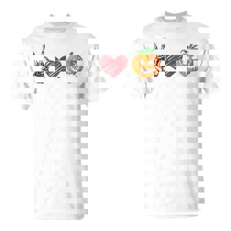 Halloween Peace Love And Pumpkins Design Men Women T-shirt Graphic Print Casual Unisex Tee - Thegiftio