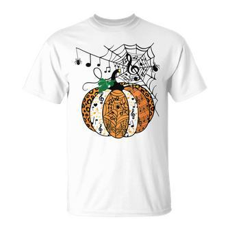 Halloween Pumpkin Music Symbols Music Teacher Halloween Unisex T-Shirt - Seseable