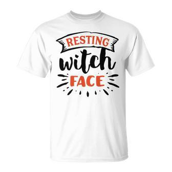 Halloween Resting Witch Face Black And Orange Men Women T-shirt Graphic Print Casual Unisex Tee - Seseable