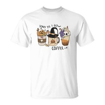 Halloween Scary Till I Get Coffee Cute Design Men Women T-shirt Graphic Print Casual Unisex Tee - Seseable