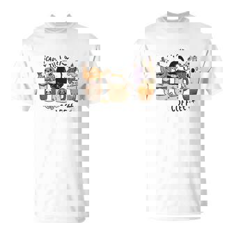 Halloween Scary Till I Get Coffee Cute Design Men Women T-shirt Graphic Print Casual Unisex Tee - Seseable