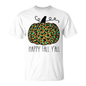 Happy Fall Yall Golden Leopard Print Pumpkin Halloween Unisex T-Shirt - Seseable