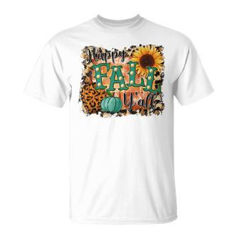 Happy Fall Yall Leopard Pumpkin Fall Vibes Autumn T-shirt - Thegiftio UK