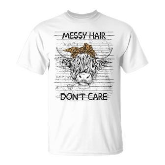Highland Cow Leopard Bandana Messy Hair Dont Care Western T-shirt - Thegiftio UK