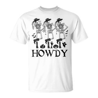 Howdy Cowboy Dancing Skeleton Cowboy Halloween Unisex T-Shirt - Seseable