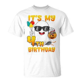 Its My 4Th Birthday Ghost Pumpkin Halloween Party 4 Years T-shirt - Thegiftio UK