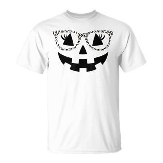 Jack O Lantern Face Pumpkin Halloween Leopard Print Glasses Unisex T-Shirt - Seseable
