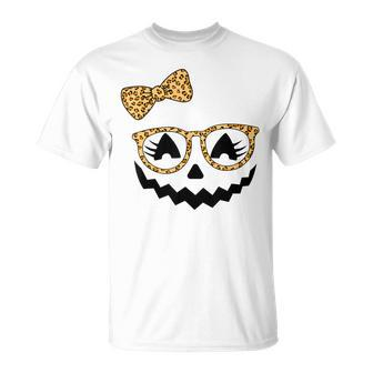 Jack O Lantern Face Pumpkin Halloween Leopard Print Glasses V3 Unisex T-Shirt - Seseable