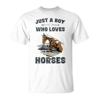 Just A Boy Who Loves Horses Horse Equestrian Boys T-shirt - Thegiftio UK