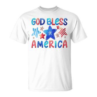 Kids Cute American Flag Girls 4Th Of July God Bless America Kids Unisex T-Shirt | Seseable FR