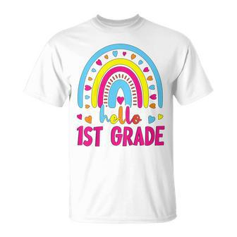 Kids First Day Of School Girls Back To School Hello First Grade Unisex T-Shirt - Seseable