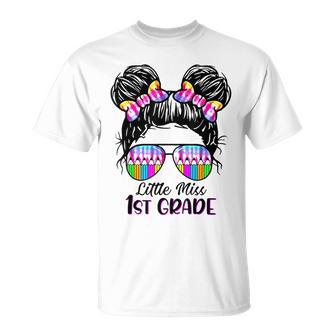 Little Miss 1St Grade Messy Bun Girl Back To School Team 1St T-shirt - Thegiftio UK