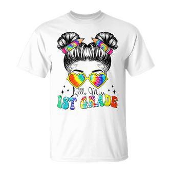 Little Miss 1St Grade Back To School Tie Dye Messy Bun T-shirt - Thegiftio UK