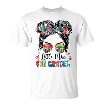 Little Miss 4Th Grader Tie Dye Messy Bun 4Th Grade T-shirt - Thegiftio UK