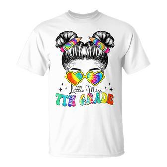 Little Miss 7Th Grade Back To School Tie Dye Messy Bun T-shirt - Thegiftio UK