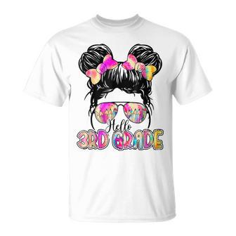 Messy Bun Hair Tie Dye Rainbow Kids Girls Hello Third Grade Unisex T-Shirt - Seseable