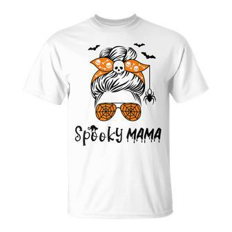 Messy Bun Spooky Mama Mom Funny Halloween Costume Skull Unisex T-Shirt - Seseable