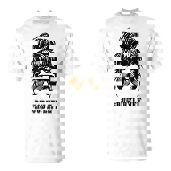 Mom Messy Hair Bun Aviators Glasses Rugby Mother Life T-shirt - Thegiftio