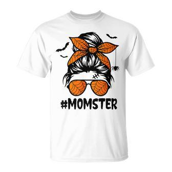 Momster For Women Halloween Mom Messy Bun Leopard Unisex T-Shirt - Seseable