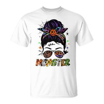 Momster Halloween Funny Mom Messy Hair Bun Momster Gift Unisex T-Shirt - Seseable
