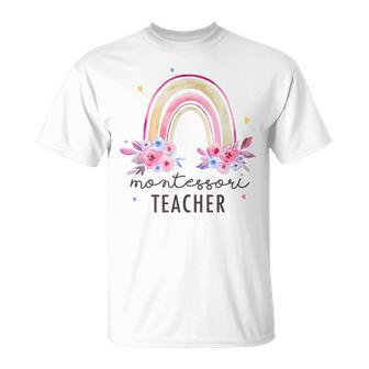 Montessori Teacher Rainbow Cute Flower Floral Back To School T-shirt - Thegiftio UK