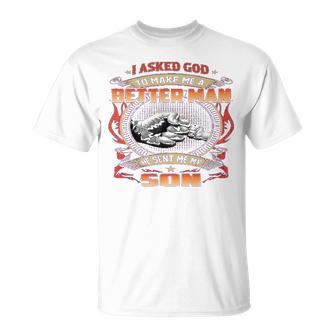 New Tops Daddy Father And Son S I Asked God To Make Me A Better Man He Sent Me My Son Printed T-shirt - Thegiftio UK