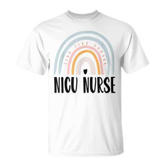 Nicu Nurse Icu Neonatal Boho Rainbow Team Tiny Humans Retro V5 T-shirt - Thegiftio