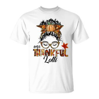 One Thankful Lolli Messy Bun Fall Autumn Thanksgiving T-shirt - Thegiftio