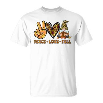 Peace Love Fall Funny Gnome Autumn Lover Pumpkins Halloween Unisex T-Shirt - Seseable
