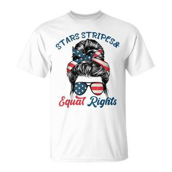 Pro Choice Feminist Stars Stripes Equal Rights Messy Bun Unisex T-Shirt - Seseable