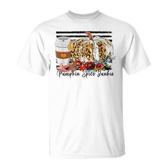 Pumpkin Spice Junkie Leopard Pumpkin Spice Autumn Fall Lover Unisex T-Shirt - Seseable