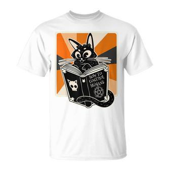 Retro Black Cat How To Control Humans Halloween Witch Cat Men Women T-shirt Graphic Print Casual Unisex Tee - Thegiftio UK
