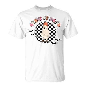 Retro Checkered Creep It Real Ghost Skater Funny Halloween Unisex T-Shirt - Seseable