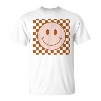 Retro Happy Face Checkered Pattern Smile Face Trendy T-shirt - Thegiftio UK