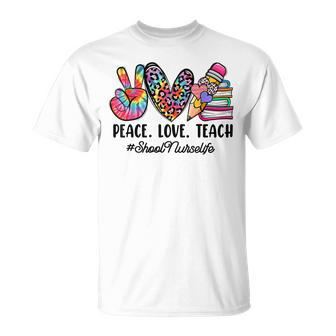 Retro Peace Love School Nurse Back To School Tie Dye T-shirt - Thegiftio UK
