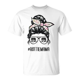Rottie Mom Messy Bun Hair Glasses Rottweiler Messy Bun T-shirt - Thegiftio UK