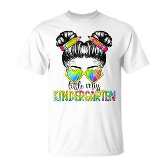 Back To School Little Miss Kindergarten Messy Bun Tie Dye T-shirt - Thegiftio UK