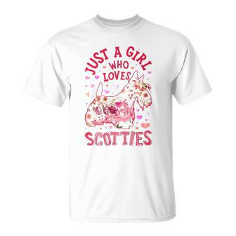 Scottie Scottish Terrier Just A Girl Who Loves Dog Flower Unisex T-Shirt | Mazezy