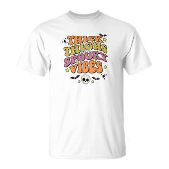 Skull Groovy Thick Thights And Spooky Vibes Leopard Halloween Unisex T-Shirt - Seseable