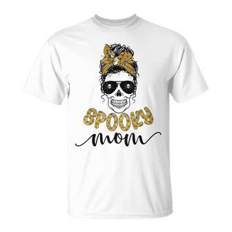 Skull Spooky Mom Messy Bun Mama Spider Halloween Zombie Unisex T-Shirt - Seseable