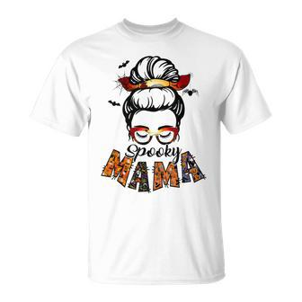 Spooky Mama Halloween Messy Bun Witch Mom Women Spooky Unisex T-Shirt - Seseable