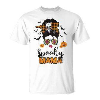 Spooky Mama Messy Bun For Halloween Messy Bun Mom Monster V2 Unisex T-Shirt - Seseable