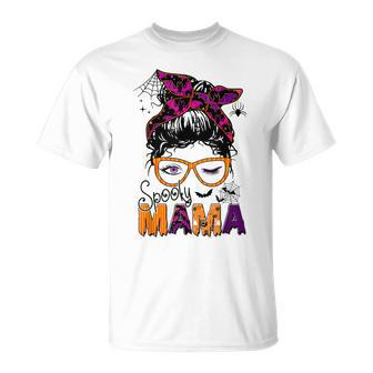 Spooky Mama Messy Bun Mom Life Halloween Costume Unisex T-Shirt - Seseable