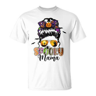 Spooky Mama Messy Bun Mom Life Halloween V2 Unisex T-Shirt - Seseable