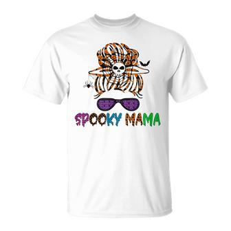 Sunglasses Mama Halloween Messy Bun Skull Witch Mom Spooky Unisex T-Shirt - Seseable