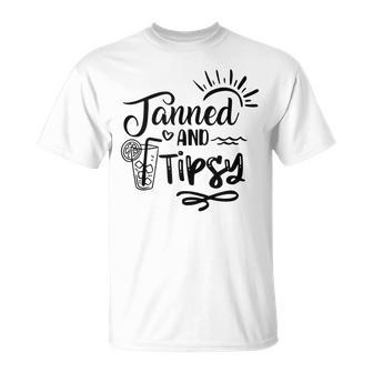 Tanned & Tipsy Hello Summer Vibes Beach Vacay Summertime Unisex T-Shirt - Seseable