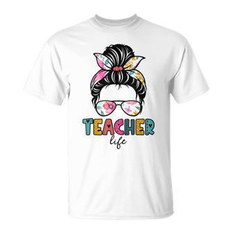 Teacher Life First Day Of School Messy Bun Teachers Day T-shirt - Thegiftio UK