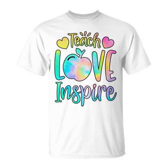 Teacher Teach Love Inspire First Day Back To School Tie Dye T-shirt - Thegiftio