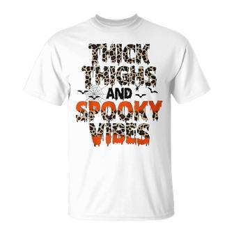 Thick Thighs And Spooky Vibes Leopard Halloween Costume Unisex T-Shirt - Seseable