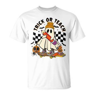 Trick Or Teach Cute Ghost Pumpkin Teacher Halloween Costume T-shirt - Thegiftio UK